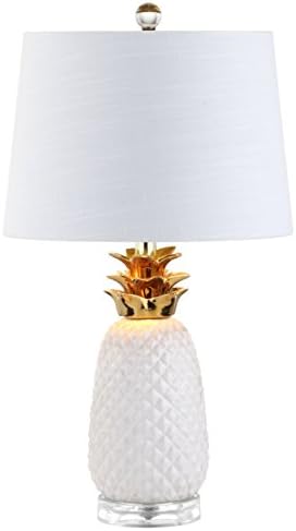 JONATHAN Y Pineapple Ceramic Table Lamp Bedside Nightstand 23", White/Gold