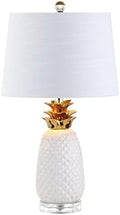 JONATHAN Y Pineapple Ceramic Table Lamp Bedside Nightstand 23", White/Gold
