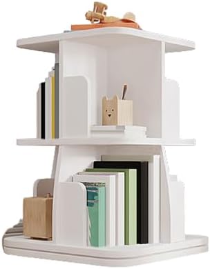 GAMAK Rotating Bookshelf Tower for Kids 360 Display 2-4 Tier Floor Standing Bookcase Revolving Bookcase Tower Small Corner Bookshelf for Small Space (Color : White, Size : Square_Two)