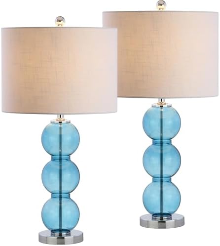 JONATHAN Y Bella 27" Glass Table Lamp, Sky Blue/Chrome, Set of 2