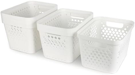Glad Plastic Storage Basket Set, Value Pack of 6 | Open Storage Bins for Shelves, Bathroom, Pantry, Closet | Nesting Organizer Boxes with Handles, 4 Gallon, White