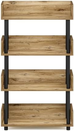 Furinno Turn-N-Tube 4-Tier Oak Storage Shelves with Side Panels, Book Shelf, Display Shelf, for Organization and Storage, Living Room, Home Office, Brown Oak