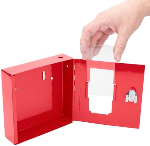 Barska Red Key Lock Breakable Glass Window Alarm Emergency Key Storage Lock Box with Attached Hammer for Home and Business