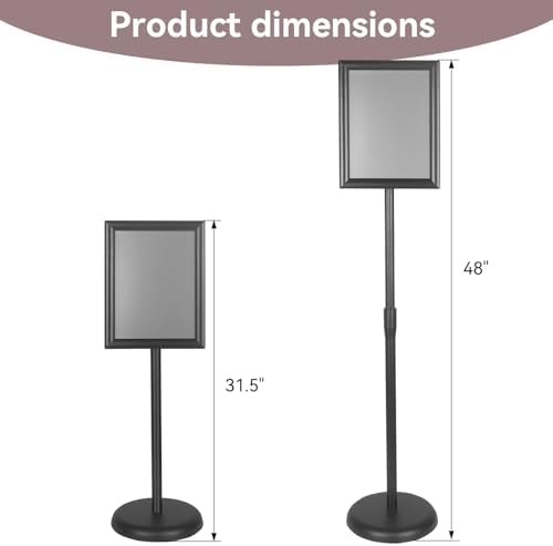 YDisplay Sign Holder Stand with Base 8.5x11inches Pedestal Floor Standing Sign Display Holder Height Adjustable Both Landscape Or Portrait Displayed,Black