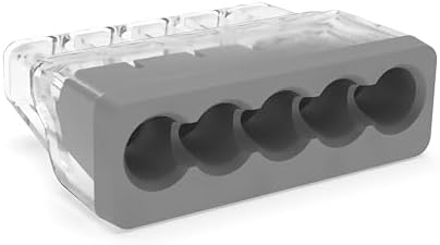 Ideal Electrical in-Sure Push-in Wire Connector, 5-Port (30-1087J), Jar of 200—Color Coded No-Twist Connectors for Solid and Stranded Wires