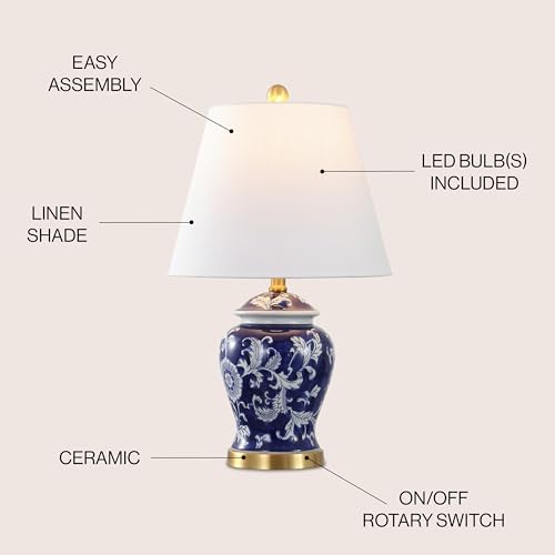 JONATHAN Y Penelope Ginger Jar 22" LED Table Lamp, Navy/White