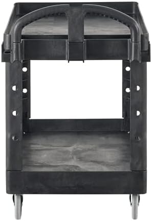 Rubbermaid Commercial Products 2-Shelf Utility/Service Cart, Medium, Black, Lipped Shelves, Ergonomic Handle, 500 Lbs Capacity, forfor Warehouse/Garage/Cleaning/Manufacturing