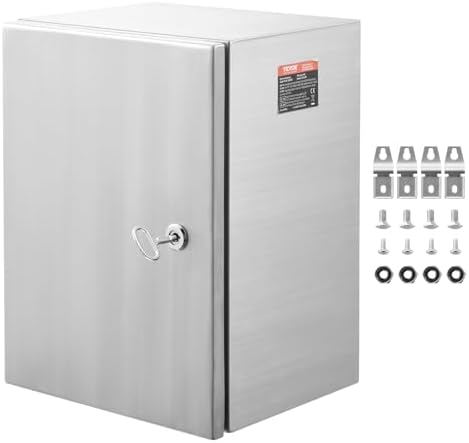 Steel Electrical Box, 20"x 16"x 8", 304 Stainless Steel Electrical Enclosure Box, Wall-Mounted Outdoor Electrical Electronic Equipment Enclosure with Mounting Plate Hinges Lock, IP66 Waterproof