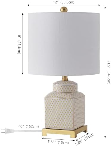 JONATHAN Y Cleo 21.5" Yellow & White Ceramic Table Lamp with Brass Base