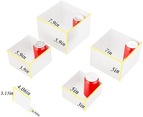 Metal Buffet Risers,4PCS Food Risers for Buffet Table 5in to 8in Display Stand with Mini Acrylic Signs for Catering Dessert Collectibles Jewelry Figures Show Grayish White Cube Boxes Nesting Risers with Hollow Bottoms