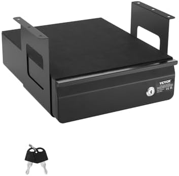 VEVOR Under Desk Lockable Slide Out Drawer, 13 inch Under Desk Pull-out Drawer for Sit Stand Workstation, Secure Under Counter Drawers for Home Office Storage Organizer, Black