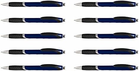 DISCOUNT PROMOS Ballpoint Pens With Rubber Grip - 10 pack - Black Ink Ball Point Pen with Soft Touch Plastic - Navy Blue