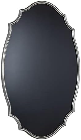 Kate and Laurel Leanna Decorative Scalloped Metal Chalkboard, 24 x 36, Silver, Framed Rounded Oval Vintage Chalkboard for Unique Display, Organization, and Decor