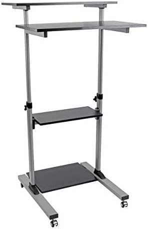 TRIPP LITE Mobile Sit Stand Desk, Height Adjustable Small Rolling Laptop Cart Workstation Workspace, 4 Shelf Storage, Home Office & School, 5-Year Warranty (WWSSRC)