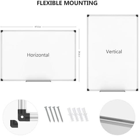 XBoard Magnetic Dry Erase Whiteboard 48 x 36 Inch, 4' x 3' Premium White Board for Wall with Marker Tray, Silver Aluminum Frame Presentation Board for Home Office Classroom