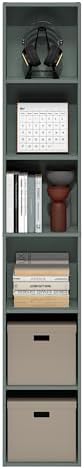 Furinno LUDER Book Shelf, 6-Tier Tall Modern Bookshelf, Bookcase with Open Shelves, 9.3 x 12 x 71, for Living Room, Bedroom, Home Office, Sage Green