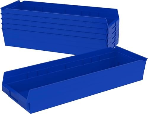 Akro-Mils 30184 Heavy Duty Plastic Shelf Bins, 24"x 8"x 4", Blue, 6-Pack