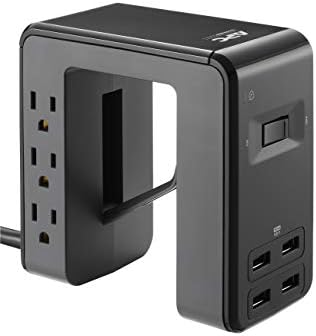 APC Desk Mount Power Station PE6U4, U-Shaped Surge Protector with USB Ports (4), Desk Clamp, 6 Outlet, 1080 Joules Black