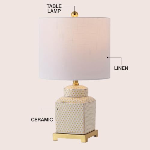 JONATHAN Y Cleo 21.5" Yellow & White Ceramic Table Lamp with Brass Base