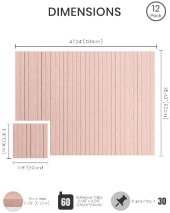Bumusty 48"x 36" Large Felt Bulletin Board Tiles, Pink