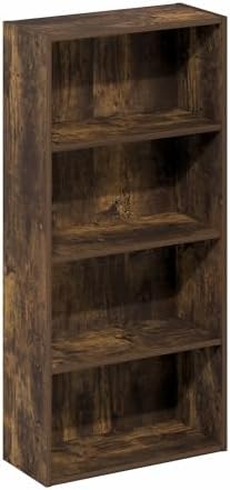 Furinno Basic Book Shelf, 4-Tier Bookcase with Open Shelf, Bookshelf, Cube Storage Organizer, 7 x 17 x 35, for Living Room, Bedroom, Home Office, Amber Pine
