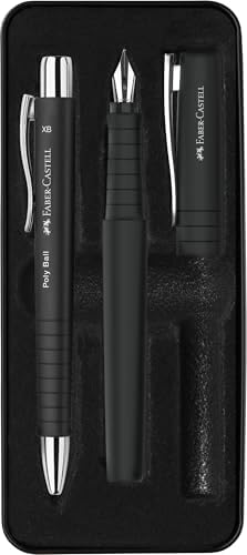 Faber-Castell Poly Pen Fountain and Ballpoint Pen Gift Set - Black: Fountain Pen Set with Broad Nib & Smooth Ballpoint Pen, Ergonomic Grip, Great for Journaling, Graduation Gifts & Father's Day