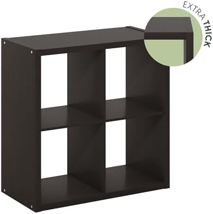 Furinno Cubicle Book Shelf Set of 2, 4-Cube Bookshelf, Black Dark Oak