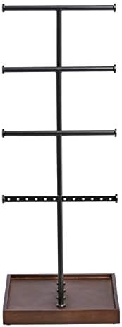 Amazon Basics Four-Tier Jewelry Organizer Tree Stand, Necklace Earring Bracelet Holder with Ring Storage, Walnut/Black (Pack of 9)