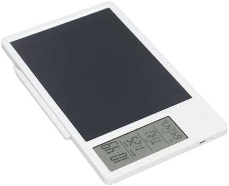 Electronic Calendar Writing Board, LCD Digital Writing Tablet with Notepad, HD Display for Time Temperature Humidity, Reusable Paperless Memo Pad for Office Home (White)