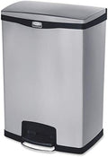 Rubbermaid Commercial Products Slim Jim Front Step-On Trash Can Stainless Steel 24 Gallon Black Indoor/Outdoor Waste Container for Office/Hospital/Mall/Kitchen