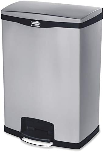 Rubbermaid Commercial Products Slim Jim Front Step-On Trash Can Stainless Steel 24 Gallon Black Indoor/Outdoor Waste Container for Office/Hospital/Mall/Kitchen