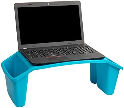 Mind Reader Kids Lap Desk, Portable Activity Tray with Side Storage, Stackable Plastic Desk for Drawing, Snacks, Study, Set of 2, Blue