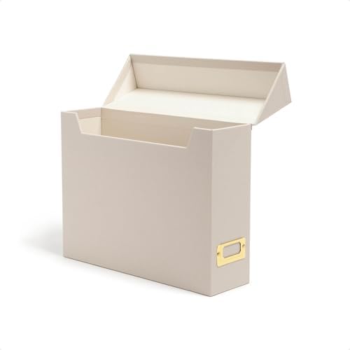 SMEAD Flip Top File Box, 10" x 3.7" x 13", Beige Natural Linen, Gold Metal Nameplate (70232)