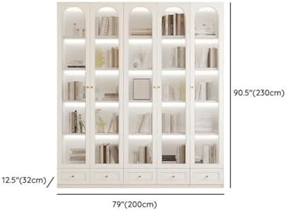 5-Layer Wood Barrister Bookcase with Multiple Drawers & Shelves Bookcase Bookshelf Integrated Home Living Room Study Cabinet Modern Display Cabinet Shelf White 79" L x 13" W x 91" H