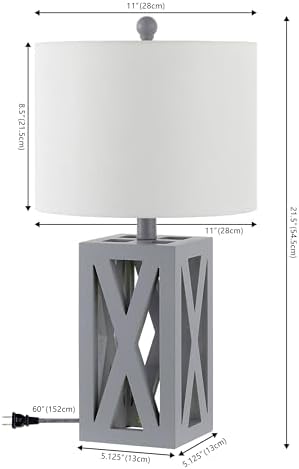 JONATHAN Y Stewart Rustic Wood Bedside Table Lamp 21.5", Gray, Set of 2