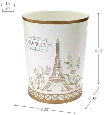 Avanti Linens - Wastebasket, Hand Painted Resin, Chic Bathroom Decor (Paris Botanique Collection)