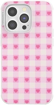PopSockets iPhone 14 Pro Phone Case with MagSafe, Wireless Charging Compatible, Checkered - Blush Gingham