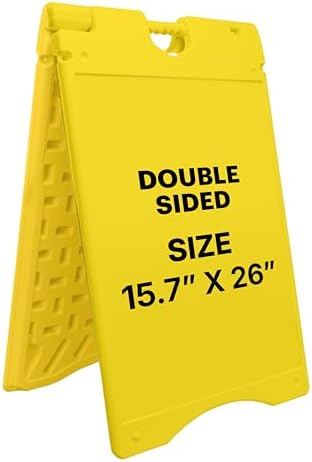 Jumbl A-Frame Signboard 15.7” x 26” Display Surface – Small Outdoor Sandwich Board w/Weather Resistant PVC Sign Protector & Sand Fill Holes – Dual Signage Stand for Storefront Sidewalk Curb (Yellow)