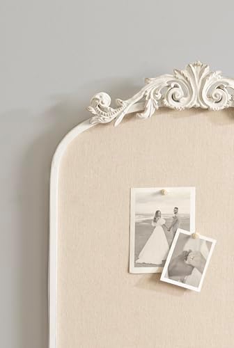 Kate and Laurel Arendahl Decorative Arch Pinboard; 19 x 31; White; Framed Arched Ornate Vintage Cork Board for Use as Motivational Vision Board or Wall Organizer