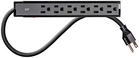 Monoprice 6 Outlet Surge Protector - UL Rated, 201 Joules, 1800-watt capacity, 2-Pack, 2 Feet, Black
