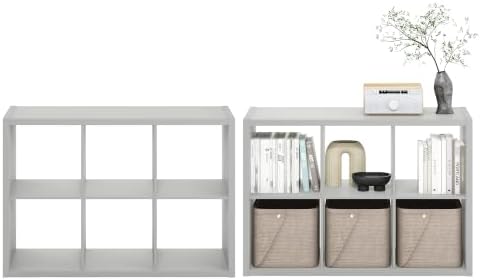 Furinno Cubicle Book Shelf Set of 2, 6-Cube Bookshelf, Light Grey