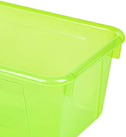Storex Small Cubby Bins – Plastic Storage Containers for Classroom with Non-Snap Lid, 12.2 x 7.8 x 5.1 inches, Tint Green, 5-Pack (62483A05C)