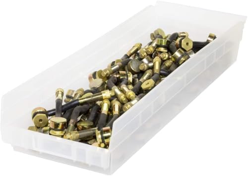 Akro-Mils 30184 Heavy Duty Plastic Shelf Bins, 24"x 8"x 4", Clear, 6-Pack