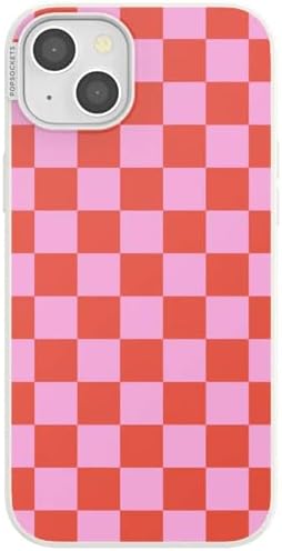 PopSockets iPhone 15 Plus Phone Case with MagSafe- to-Go Wrap | Magnetic, Wireless Charging, Camera & Drop Protection, Checkered, Red, Textured