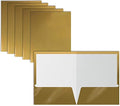 Better Office Products 2 Pocket Glossy Laminated Metallic Gold Paper Folders, Letter Size, 25 Pack, Paper Portfolios Box of 25