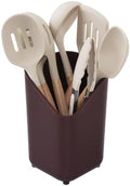 Glad Silicone Kitchen Utensils Set, 8pcs - Nonstick Cooking Tools with Wooden Handles and Utensil Holder - Spatula Set with Turner, Ladle, Spoons, Tongs, and Spaghetti Server - Beige