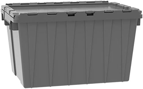 Akro-Mils 39120 Industrial Lidded Plastic Storage Container, Nesting and Stackable Plastic Storage Box with Lid Attached, Organization Tote for Garage and Warehouse, 21.5"x15.25"x12.5", Gray (6-Pack)