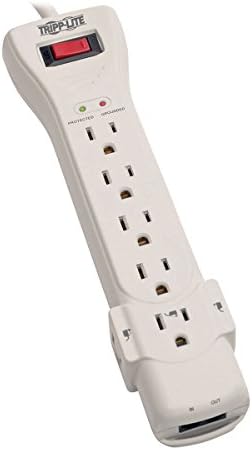 Tripp Lite 7 Outlet Surge Protector Power Strip, 7ft, Right-Angle Plug, Fax/Modem Protection, RJ11, $75,000 Insurance (SUPER7TEL), Gray, 10.3" x 2.8" x 1.5"
