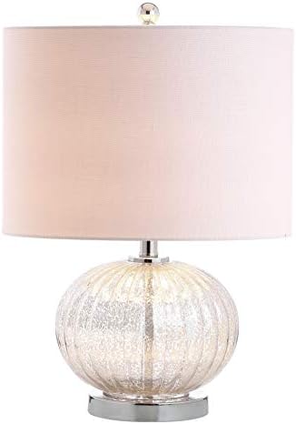 JONATHAN Y Judith Table Lamp Ribbed Glass 21", Mercury Silver/White