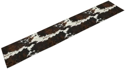 Vintage Cow Print Table Runner, Rustic Cottage Country Farm Animal Fur Skin Pattern Western Style Black Brown Cowhide Print Dinner Runner for Home Kitchen Dining Table Decoration 13x36 Inch